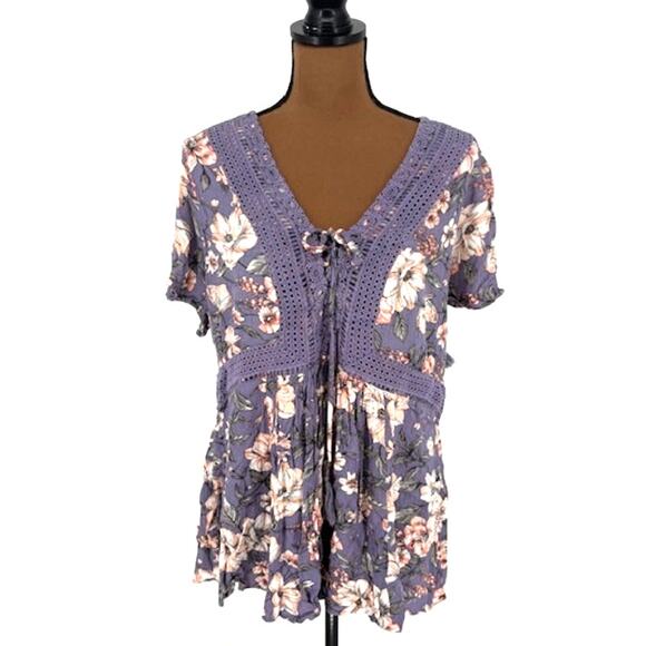 torrid Tops - Torrid Purple Floral Eyelet V-Neck Blouse – Size Torrid 1 / 1X